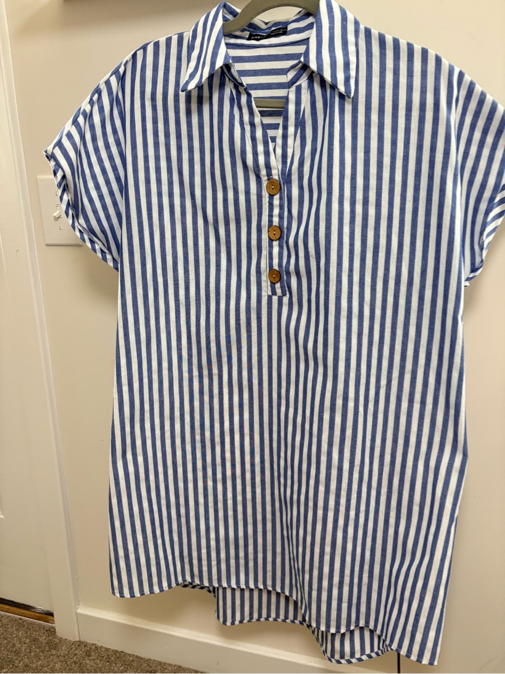 SHEIN Blue and White Striped Shirt